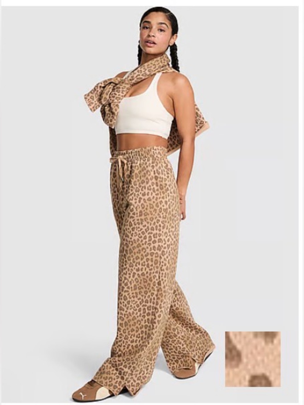 PINK Victoria's Secret Relaxed Fit Sweats Leopard Print Soft Fleece Lounge Pants